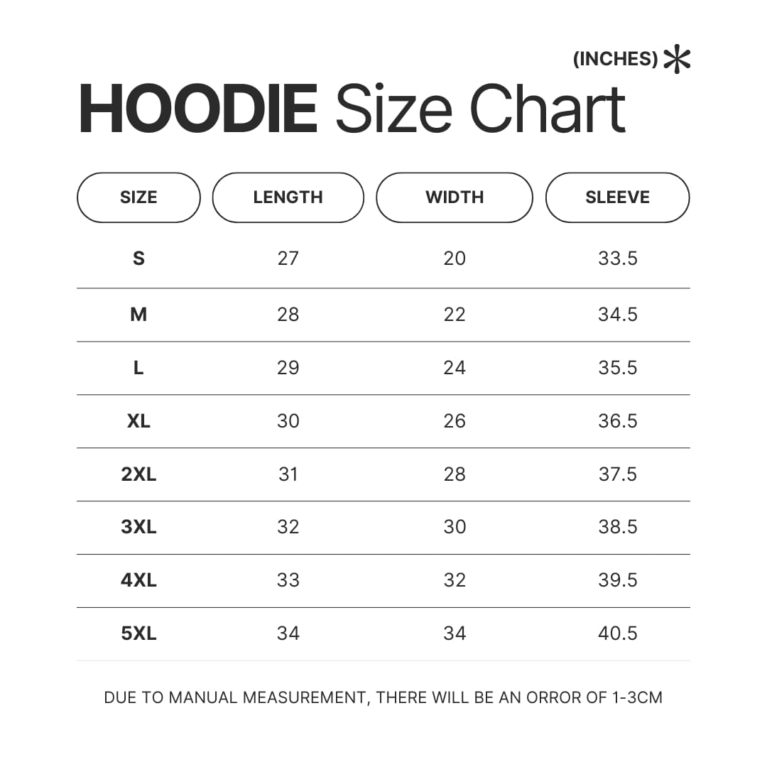 Hoodie Size Chart - Black Clover UK Shop