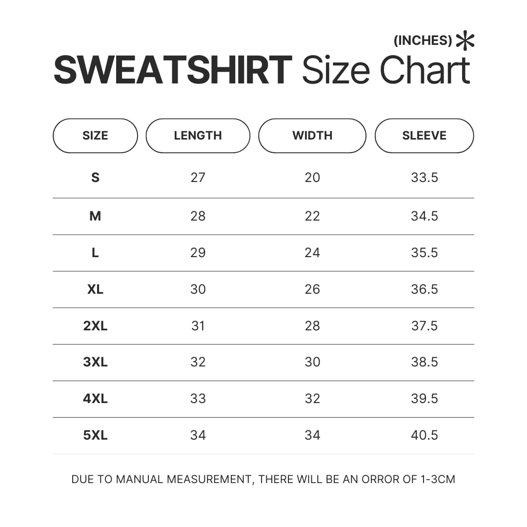 Sweatshirt Size Chart - Black Clover UK Shop