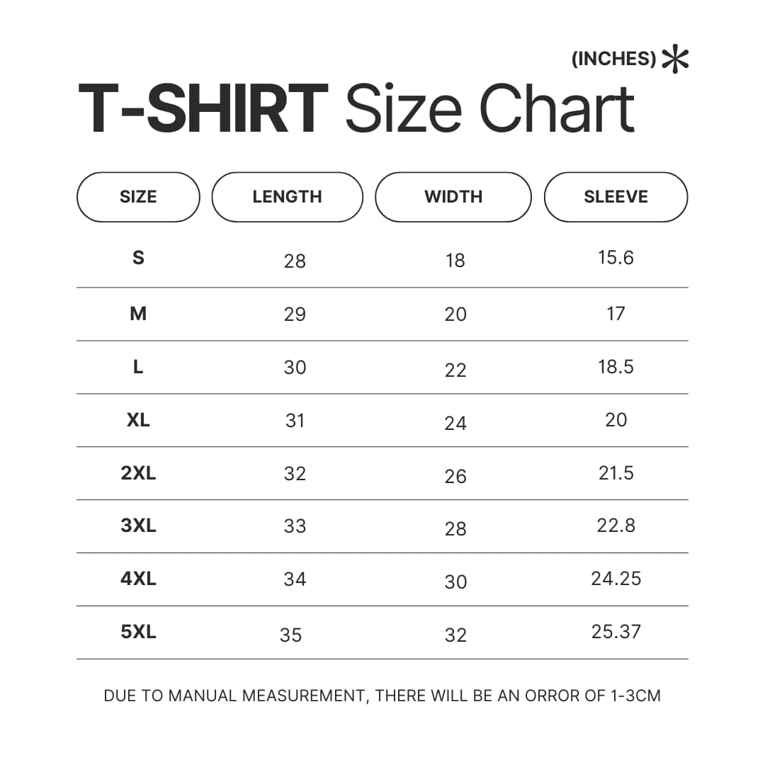 T shirt Size Chart - Black Clover UK Shop