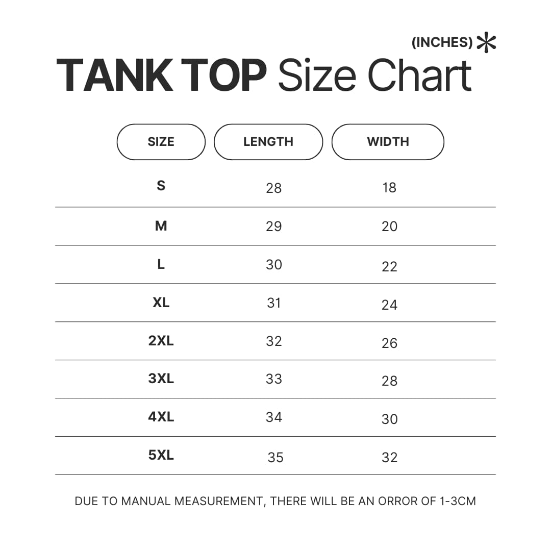 Tank Top Size Chart - Black Clover UK Shop